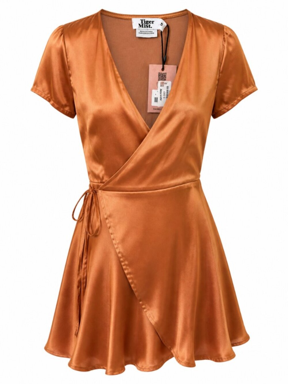 Tiger Mist Satin Wrap Mini Dress Copper Brown Size Small